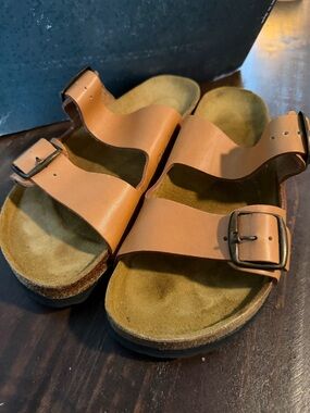 NAOT Colorado Tan Double-Strap Buckle Slide Sandals - Size 9M Made in Spain